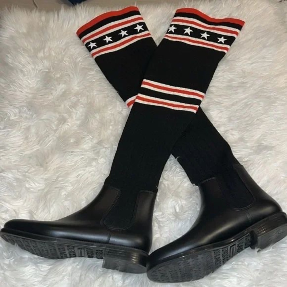 GIVENCHY BLACK KNIT KNEE HIGH STORM BOOTS